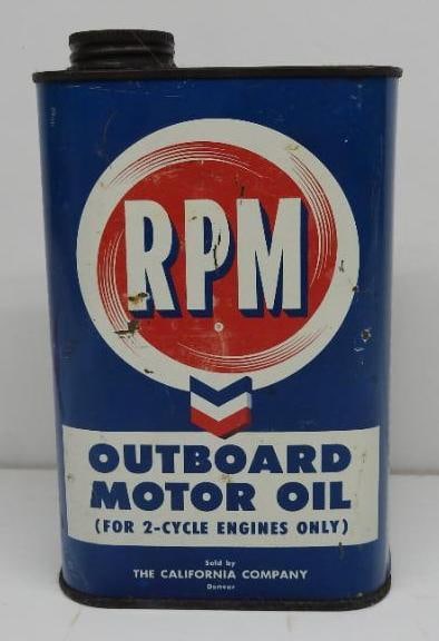 RPM Outboard Motor Oil Flat Quart Can (California Company) (1 of 2)
