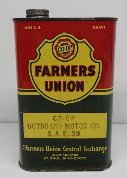 Farmer's Union Co-Op Outboard Motor Oil Flat Quart Can (1 of 2)