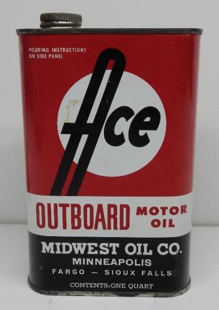 Ace Outboard Motor Oil Flat Quart Can (Red Letters) (1 of 2)