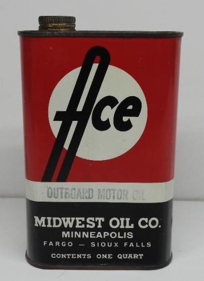 Ace Outboard Motor Oil Flat Quart Can (Stamped Letters) (1 of 2)