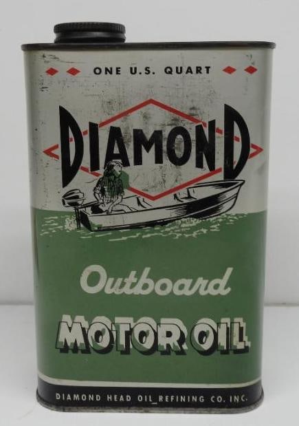 Diamond Outboard Motor Oil Flat Quart Can (1 of 2)