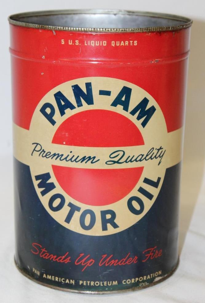 Pan-Am Premium "Stands Up Under Fire" Metal 5 Quart Motor Oil Can (1 of 4)
