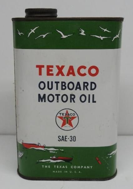 Texaco Outboard Motor Oil Flat Quart Can (SAE 30) (1 of 2)