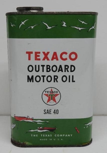 Texaco Outboard Motor Oil Flat Quart Can (SAE 40) (1 of 3)