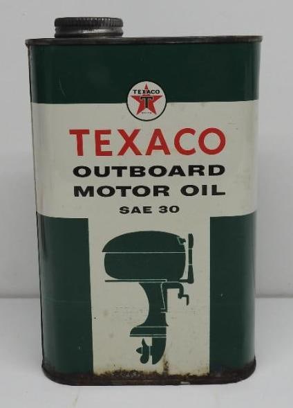 Texaco Outboard Motor Oil Flat Quart Can (Motor, Black Letters) (1 of 2)