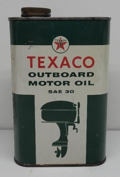Texaco Outboard Motor Oil Flat Quart Can (Motor, Green Letters) (1 of 2)