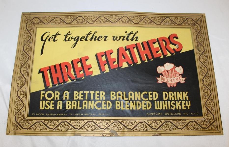 Three Feathers Whiskey Advertising Sign (1 of 2)