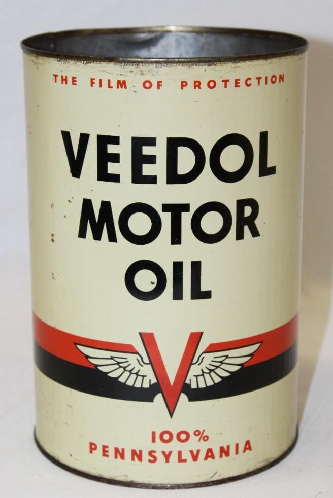 Veedol 100% Pennsylvania Metal 5 Quart Motor Oil Can (1 of 3)