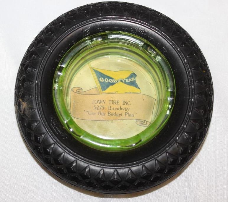Goodyear Advertising Tire Ashtray w/ Green Glass (1 of 3)