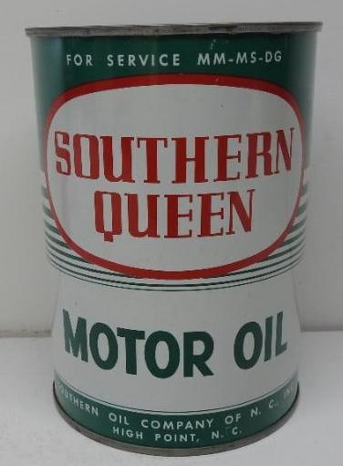 Southern Queen Motor Oil Quart Can: Empty metal quart can in good condition