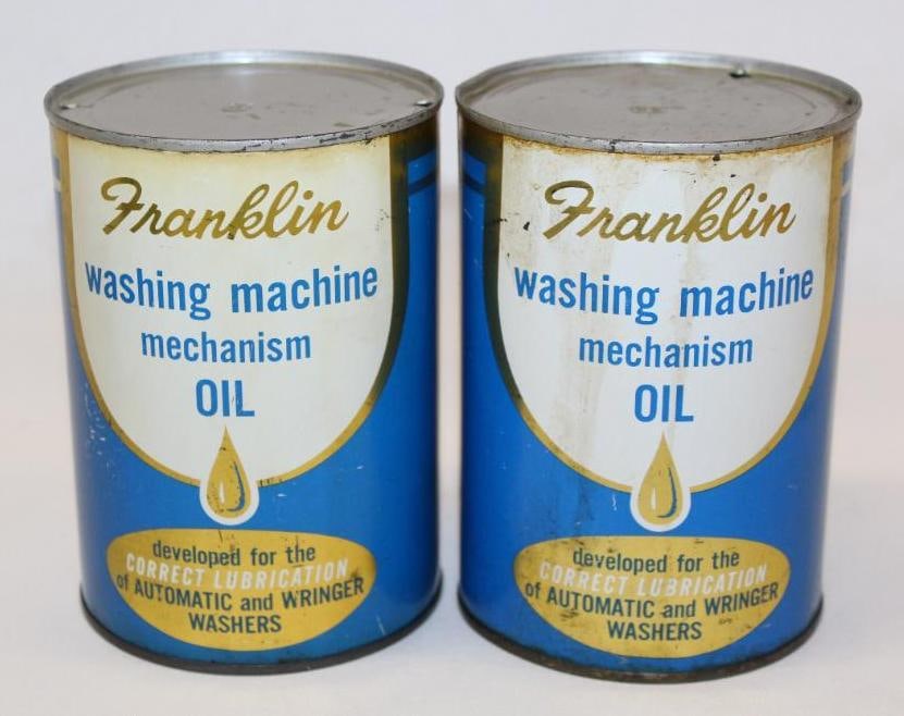 Group of 2 Franklin Washing Machine Metal Motor Oil Cans (1 of 2)