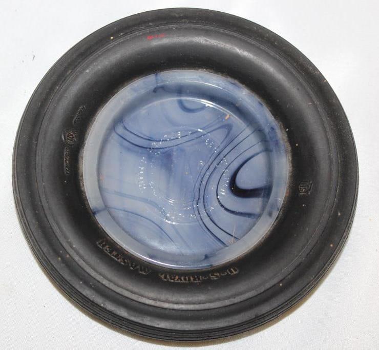 US Tires Advertising Tire Ashtray w/ Marblelite Glass: 6" diameter, with embossed marblelite glass