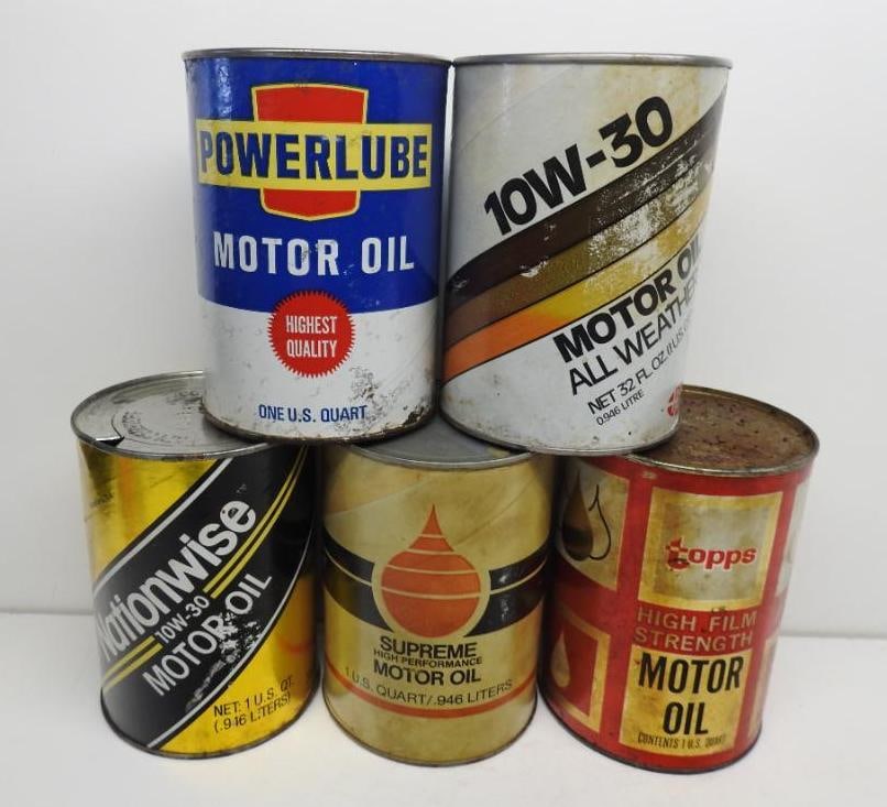 Group of Five 1 Quart Oil Cans (1 of 2)