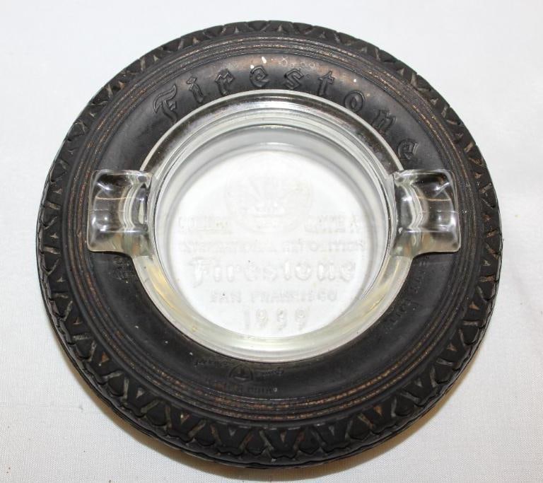 1939 Firestone Golden Gate Bridge San Francisco Advertising Tire Ashtray w/ Clear Glass (1 of 3)
