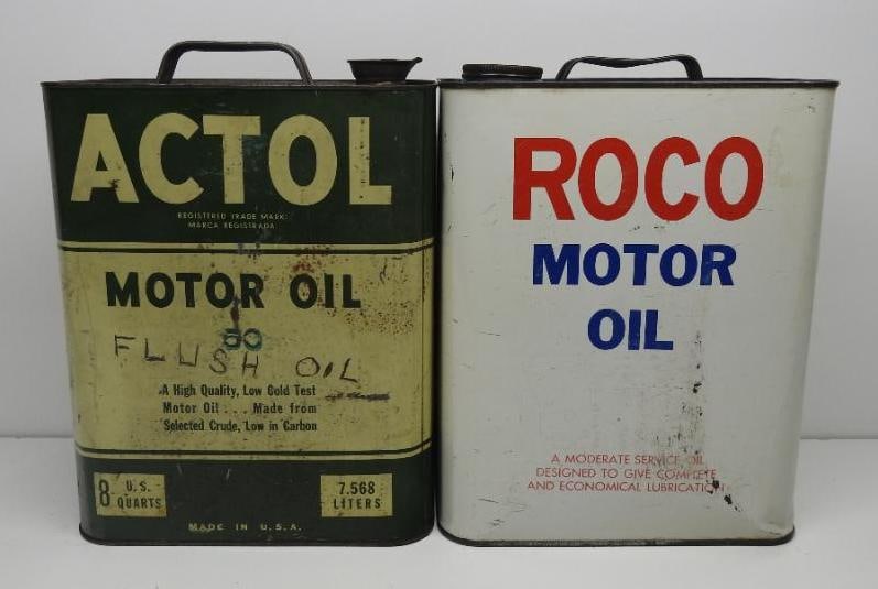 Actol and Roco Two Gallon Oil Cans: Each in fair to good condition