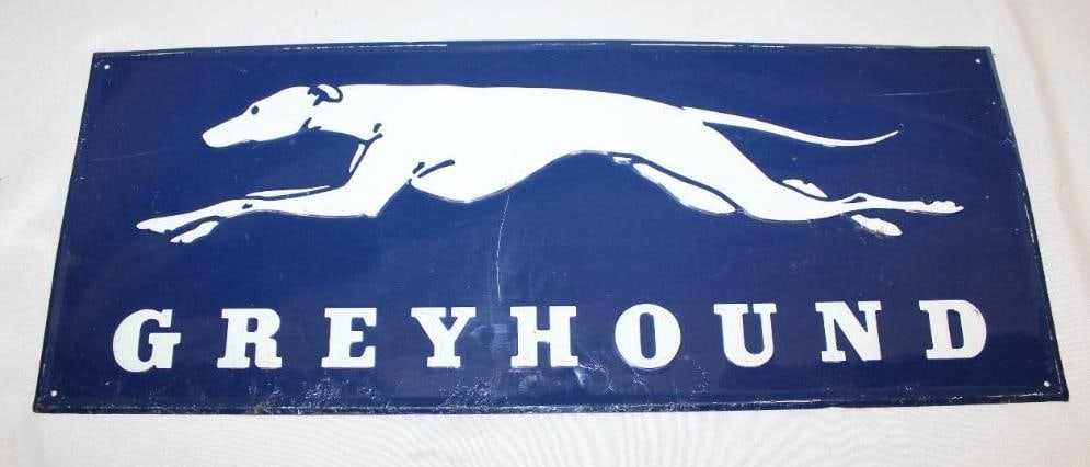 Greyhound Bus Embossed Tin Advertising Sign (1 of 4)