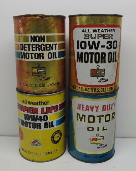 Group of K-Mart Quart Oil Cans: Empty composite quart cans in fair to good condition