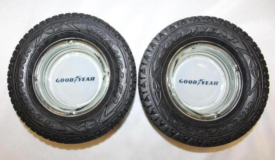 Group of 2 Goodyear Advertising Tire Ashtrays: 6" diameter