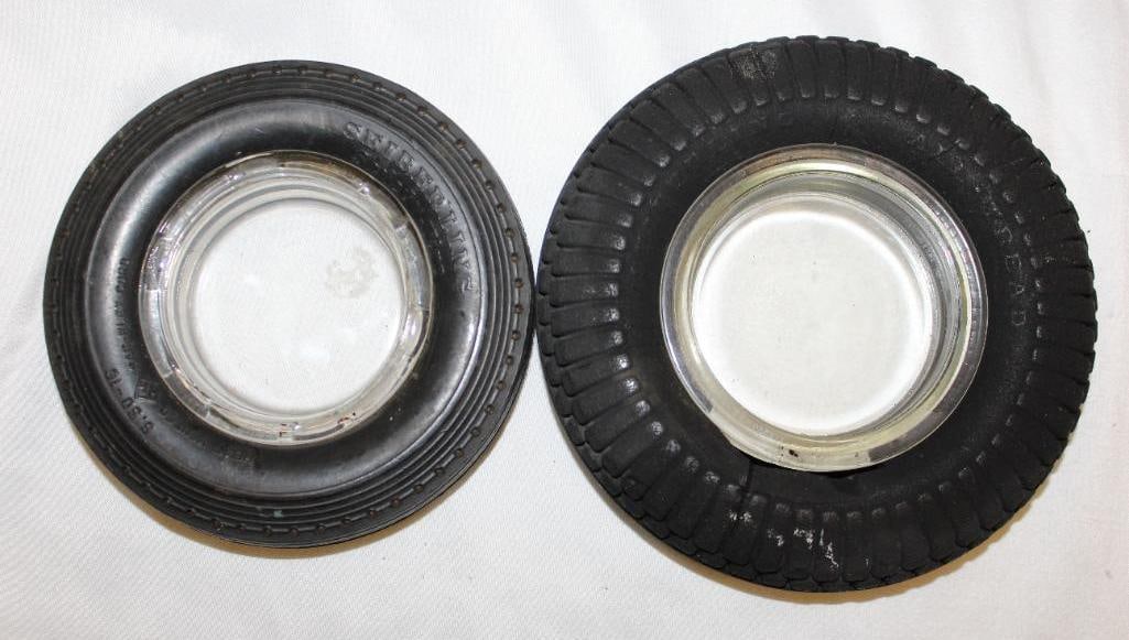 Group of 2 Seiberling Advertising Tire Ashtrays: largest 6.5" diameter