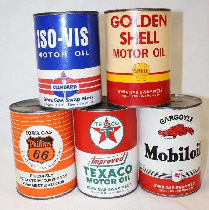 Group of 5 Iowa Gas Commemorative 1 Quart Motor Oil Can Banks (1 of 2)