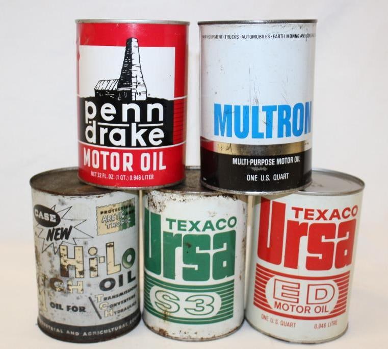 Group of 5 Metal 1 Quart Motor Oil Cans (1 of 2)