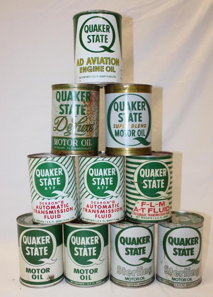 Group of 10 Quaker State Metal 1 Quart Motor Oil and ATF Cans (1 of 2)