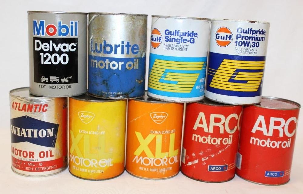 Group of 9 Composite 1 Quart Motor Oil Cans (1 of 2)