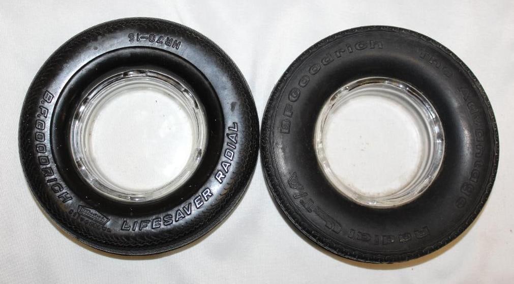 Group of 2 BF Goodrich Advertising Tire Ashtrays: 6" diameter each
