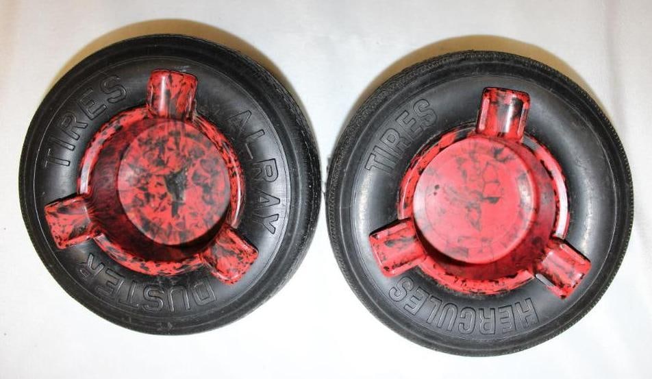 Group of 2 Alray & Hercules Advertising Tire Ashtrays: 6" diameter each