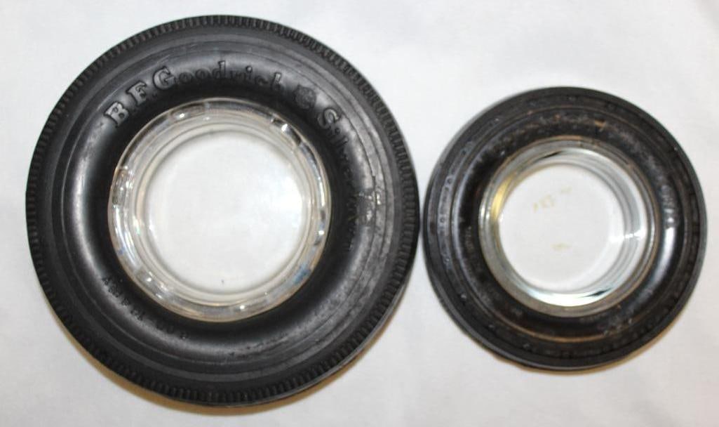 Group of 2 Goodrich Silvertown Advertising Tire Ashtrays: largest 6" diameter