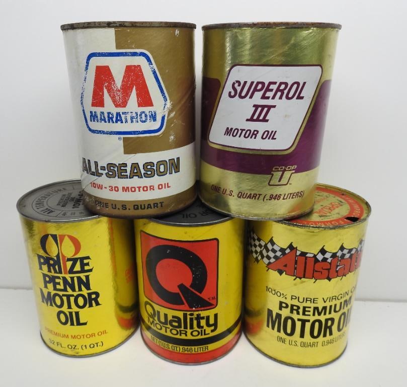 Group of Five 1 Quart Oil Cans (1 of 2)
