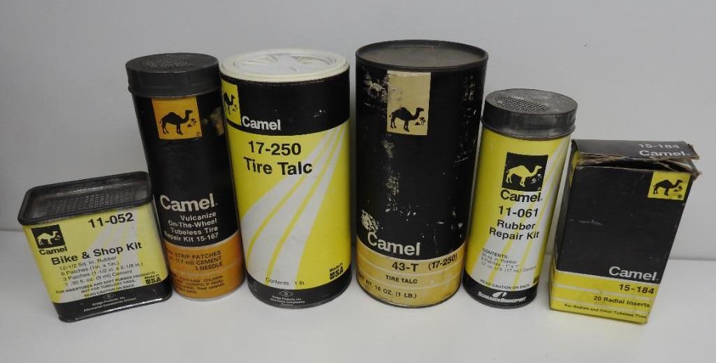 Group of Camel Product Tins: Largest stands 6.5" tall, all in fair to good condition