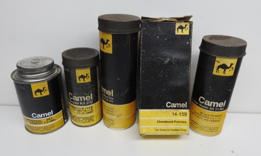Group of Camel Product Tins: Largest stands 6.5" tall, all in fair to good condition