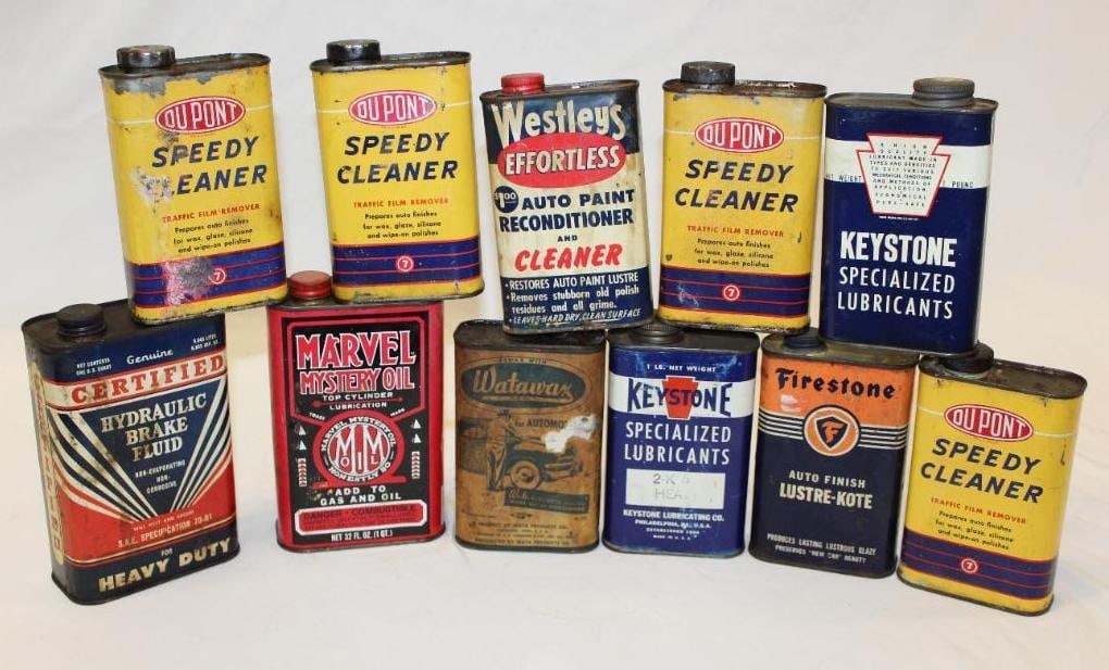 Group of 11 Service Station Product Cans (1 of 2)