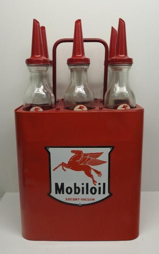 Mobiloil Quart Oil Bottle Rack with Porcelain Sign (1 of 4)