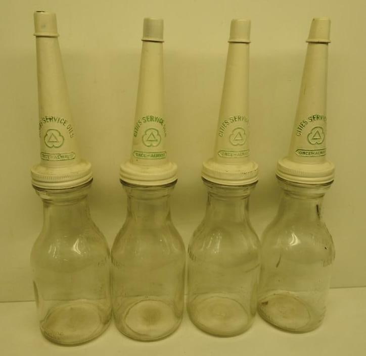 Group of Cities Service Once-Always Quart Oil Bottles (1 of 4)