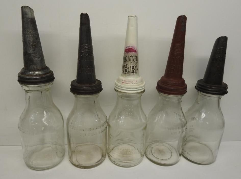 Group of Wadhams and Mobil Gargoyle Quart Oil Bottles (1 of 5)