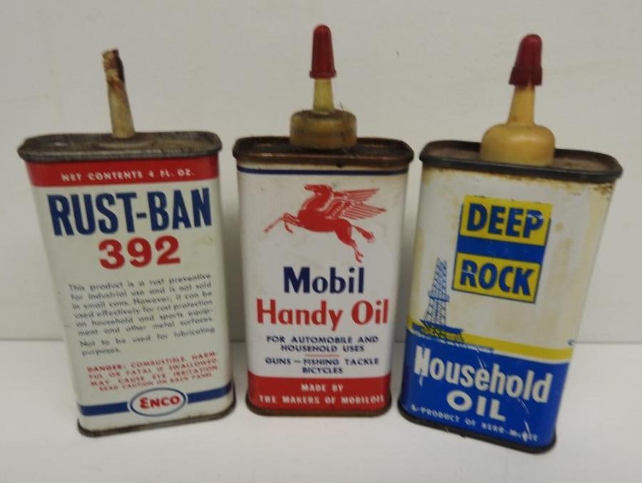 Mobil, Deep Rock, and Enco Handy Oiler Cans: Each in fair to good condition with minor wear