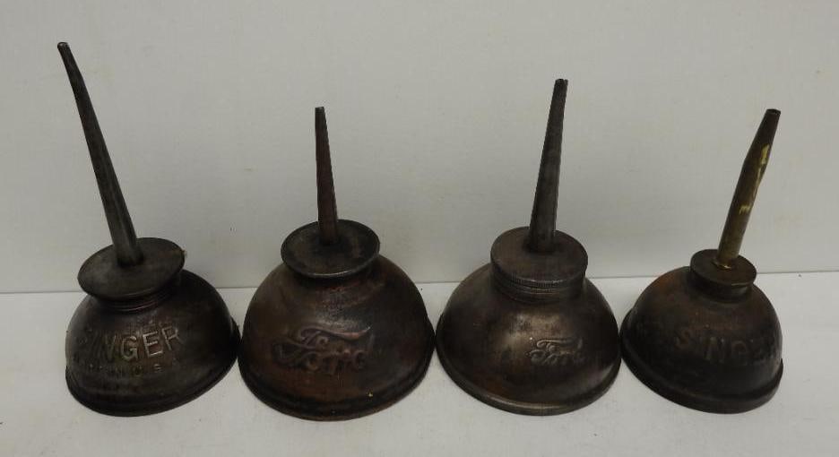 Group of Ford and Singer Handy Oiler Cans: All with embossing and in fair to good condition