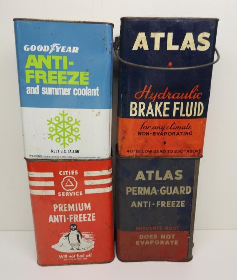 Group of One Gallon Oil Cans: Includes Good Year, Atlas, and Cities Service, all in fair condition with some wear