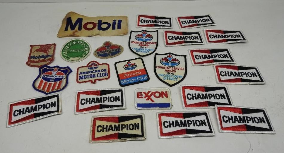 Large Group Lot of Patches: Includes Mobil, Standard, Champion, others, various sizes and conditions