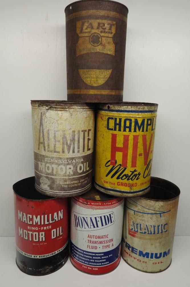 Group of Six Assorted Five Quart Oil Cans (1 of 4)