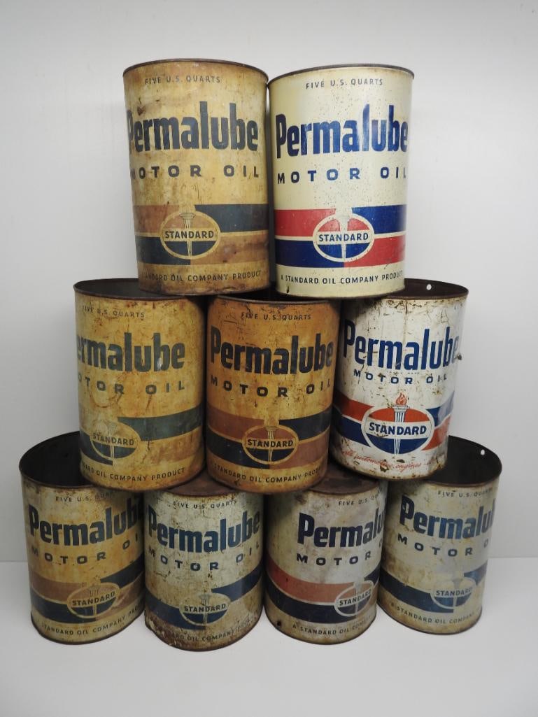 Group of Standard Permalube Five Quart Oil Cans (1 of 2)