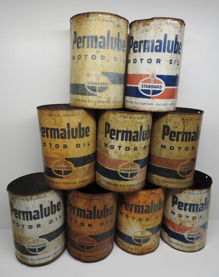 Group of Standard Permalube Five Quart Oil Cans (1 of 2)