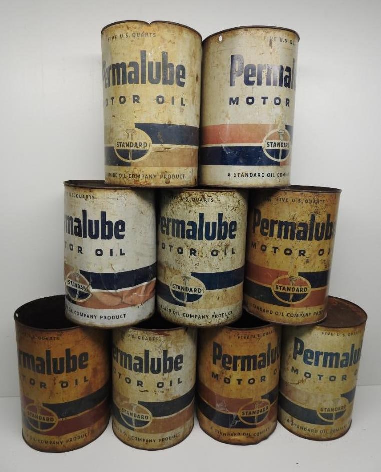 Group of Standard Permalube Five Quart Oil Cans (1 of 2)
