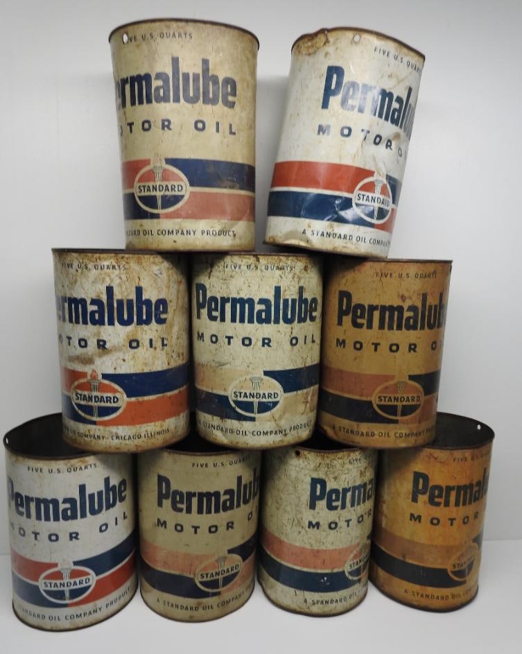 Group of Standard Permalube Five Quart Oil Cans (1 of 2)