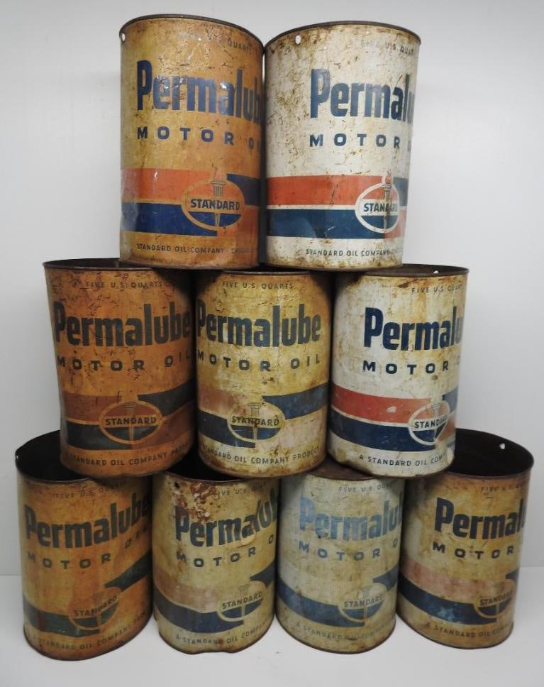 Group of Standard Permalube Five Quart Oil Cans (1 of 2)