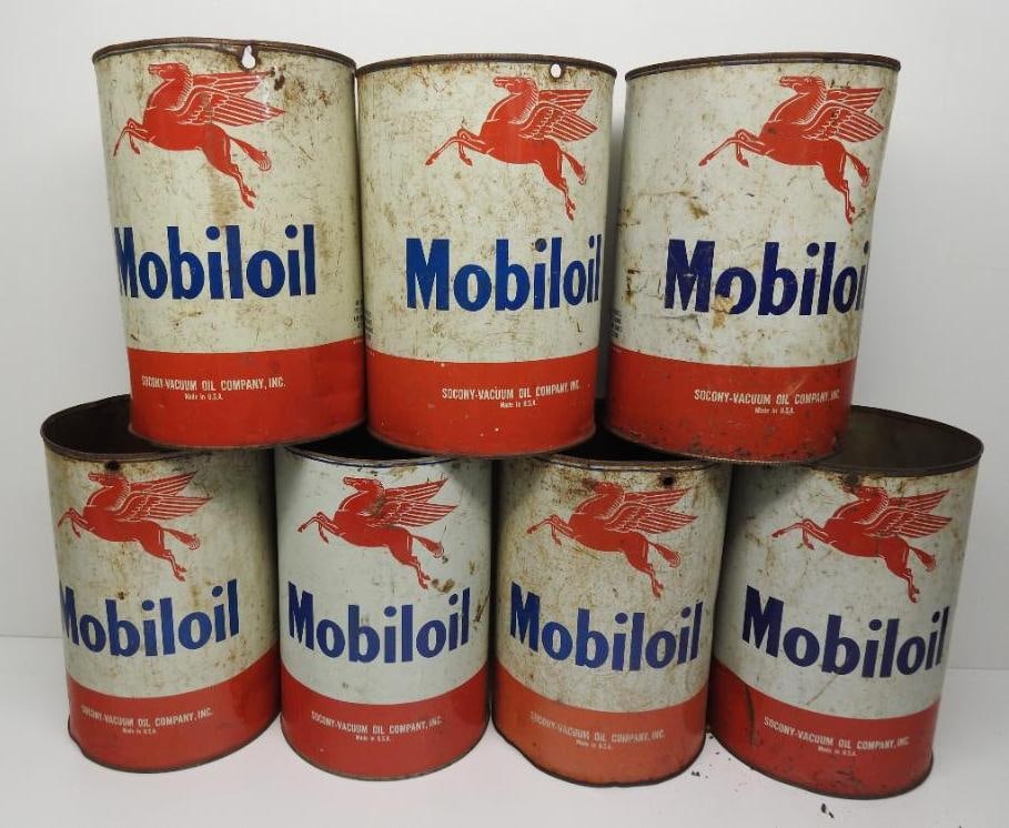 Group of Mobil Five Quart Oil Cans (1 of 2)