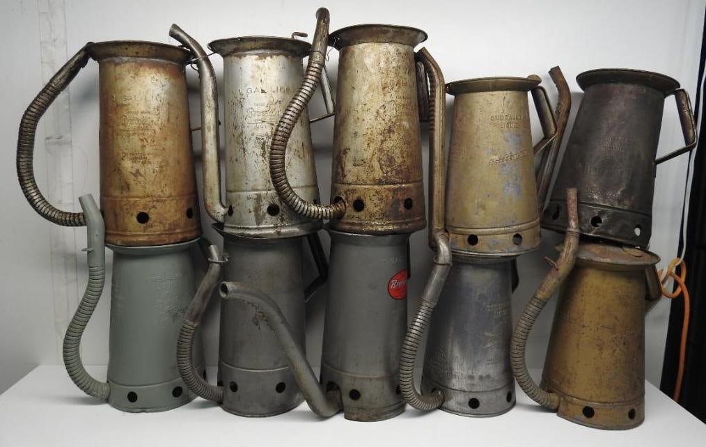 Group of Eight Swing Spout Gallon Oil Cans (1 of 6)