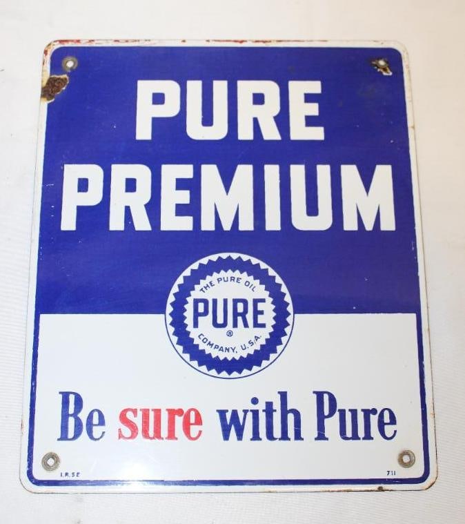 Pure Premium Gas Pump Plate Porcelain Sign (1 of 5)